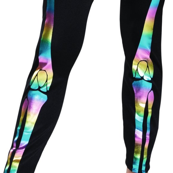 Girls FLASHY BONES Rainbow Skeleton Costume Size Small Med Leggings Gloves NEW - Picture 4 of 5
